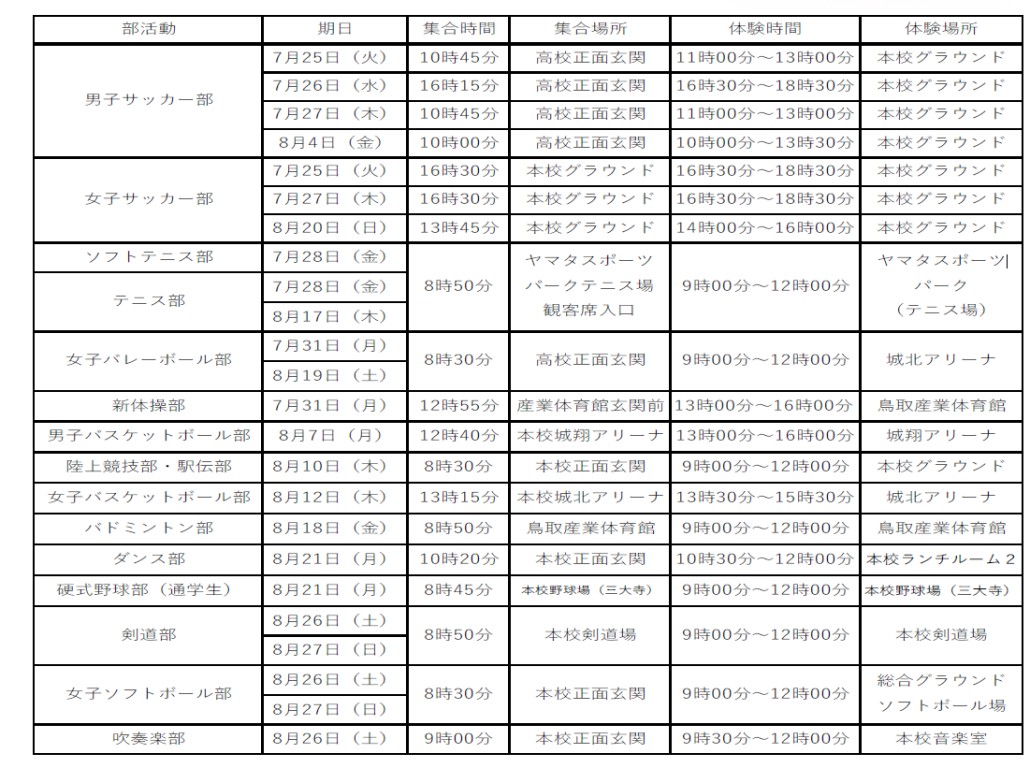 鳥取城北高校体験入部2023のお知らせ 鳥取城北高等学校